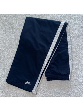 Y2K VTG NIKE track pants ankle zipper navy white stripe drawstring mens L